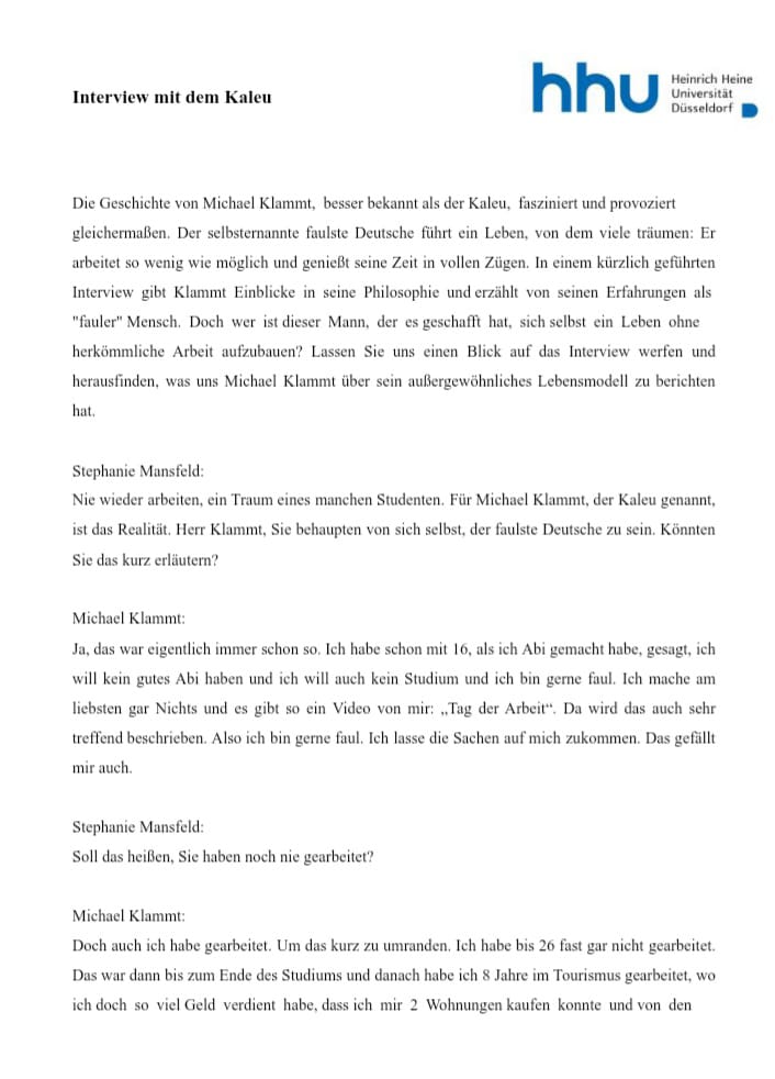 Interview mit Stefanie Mansfeld aus der Heinrich-Heine-Universität in Düsseldorf im Seminar von Pagonis Pagonakis